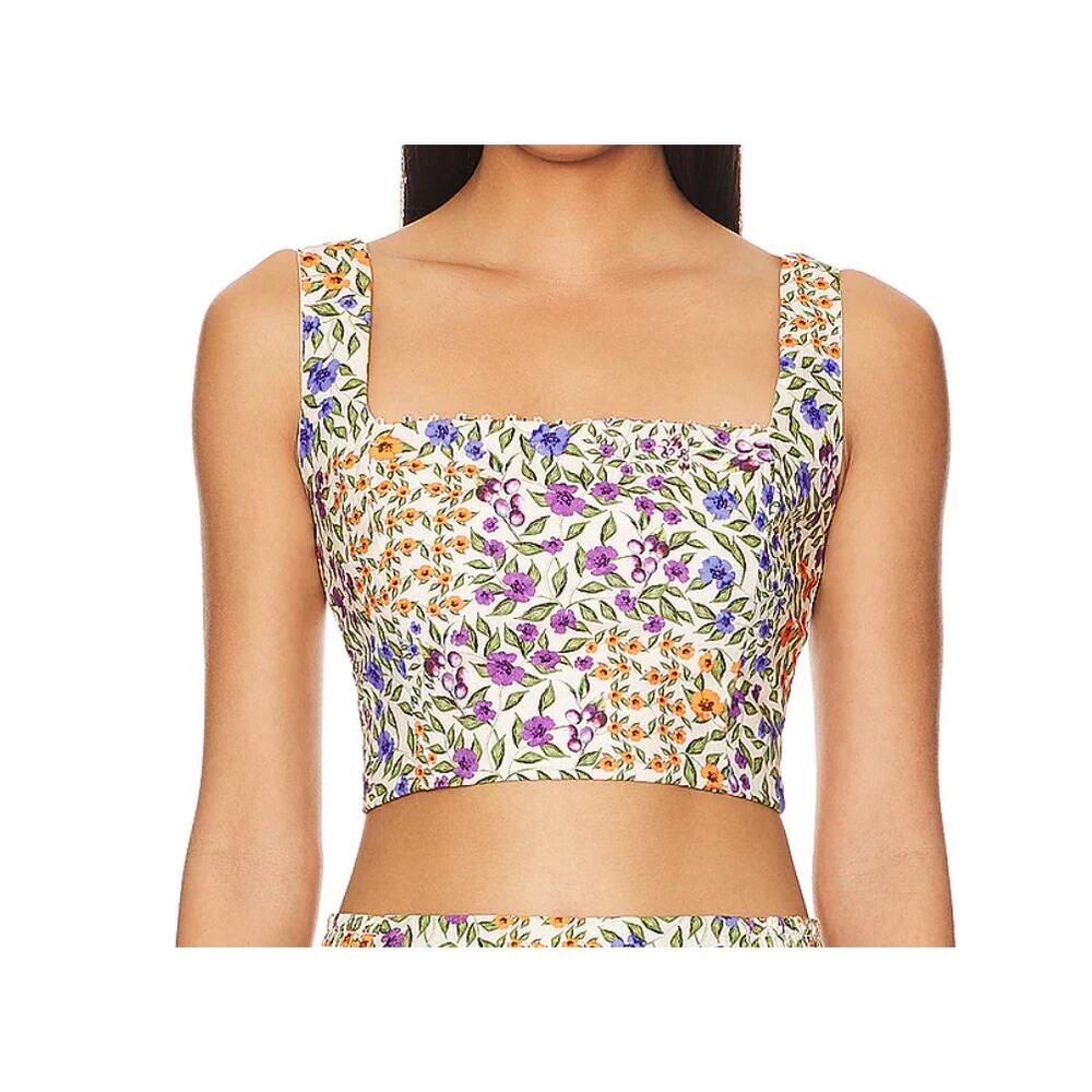 Agua Bendita Kosia Crop Tank Top - Floral Smocked, Beaded | Womens L NWT